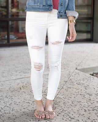 & Lace White Distressed Ankle Jeggings – Style
