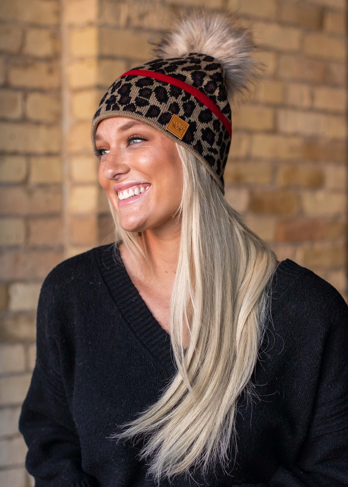 Leopard Beanie with Red Accent