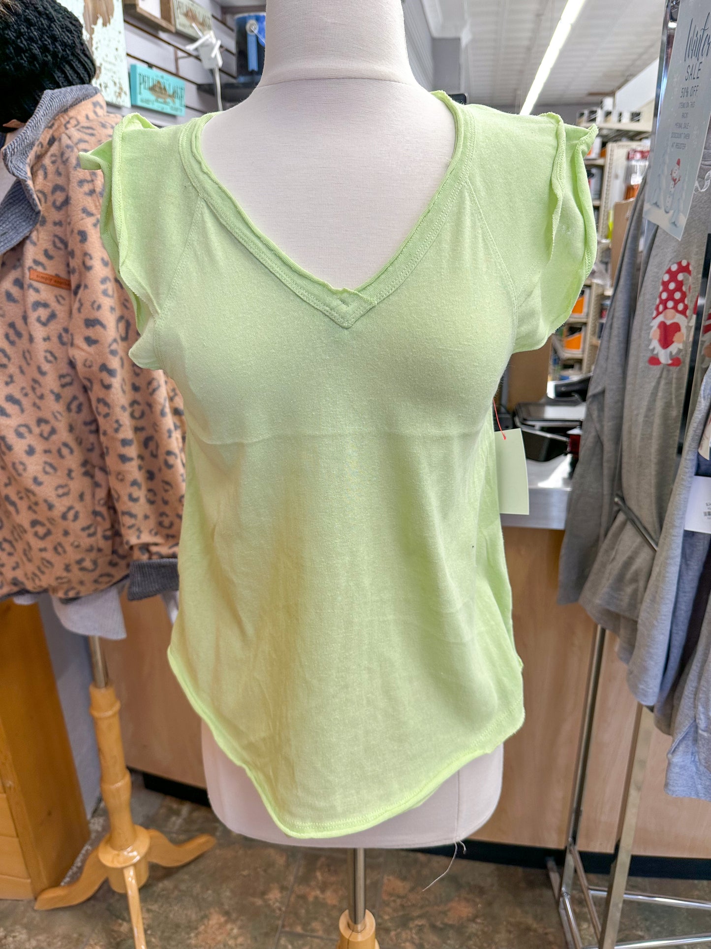 Flutter V-Neck Summery Tops - Lime