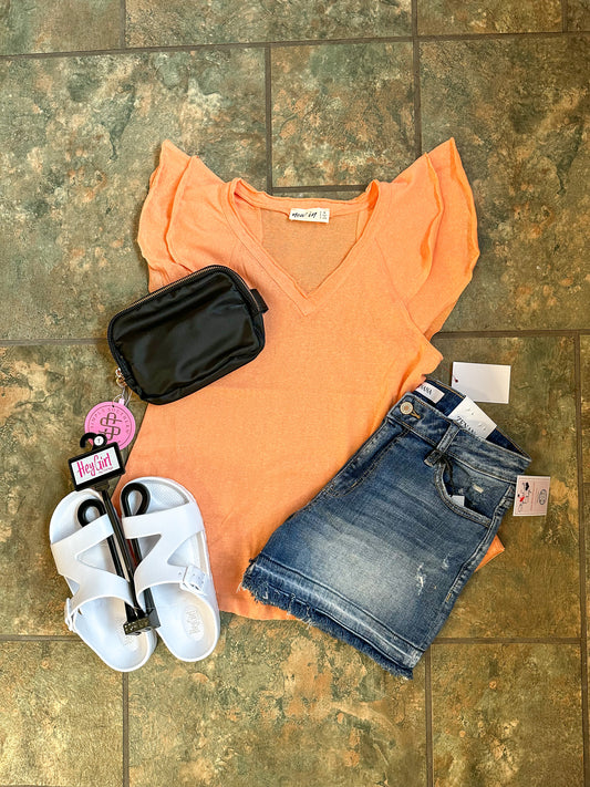 Flutter V-Neck Summery Tops - Apricot