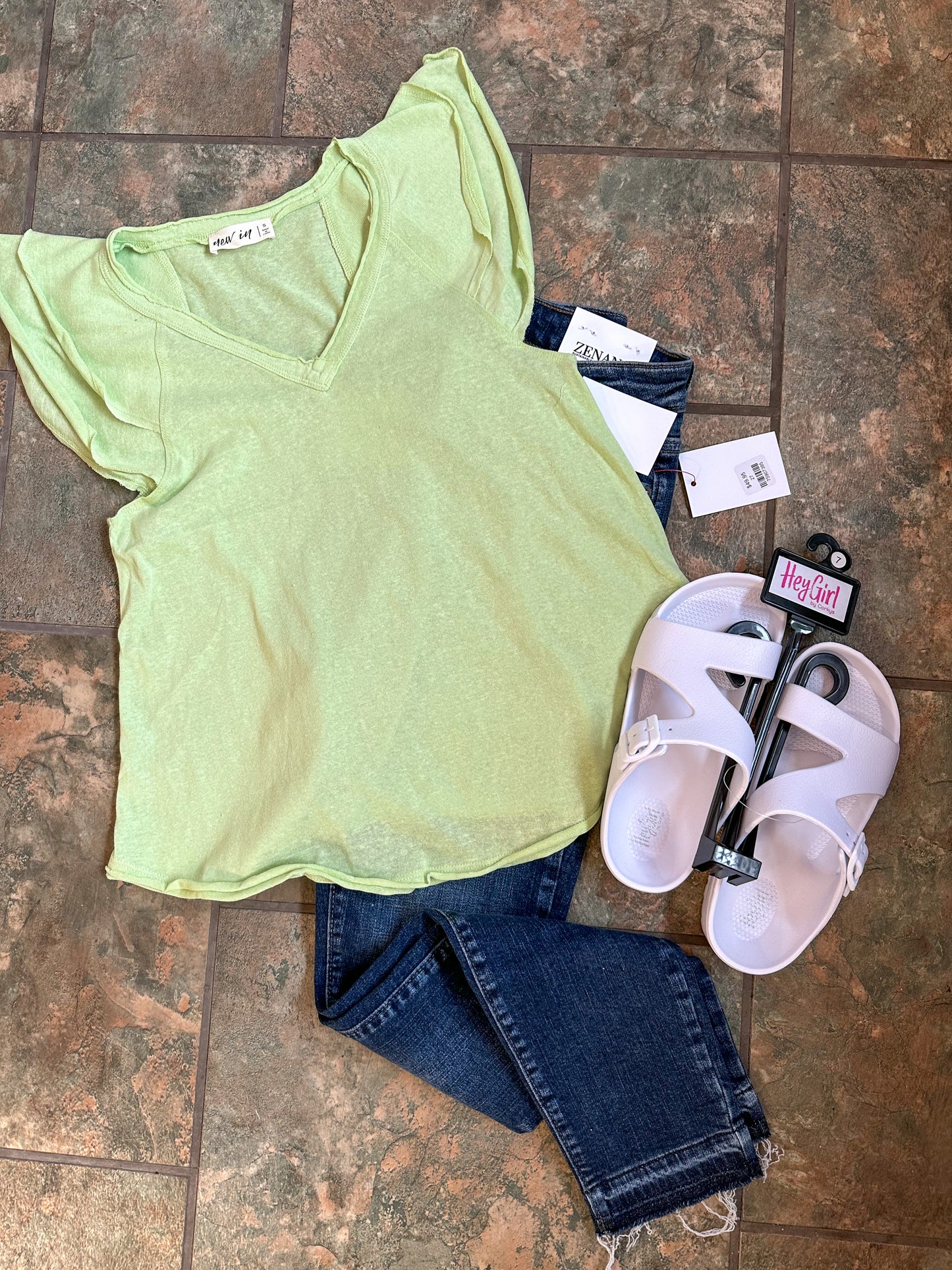 Flutter V-Neck Summery Tops - Lime