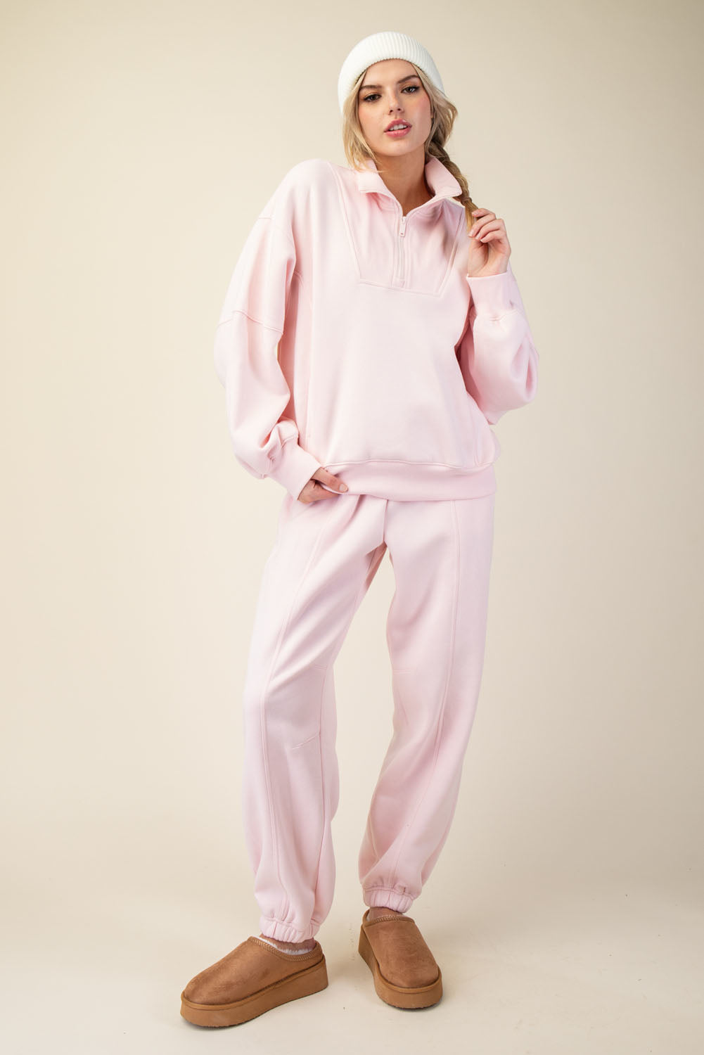 Rae Mode French Terry Fleece Quarter Zip - Strawberry Milkshake