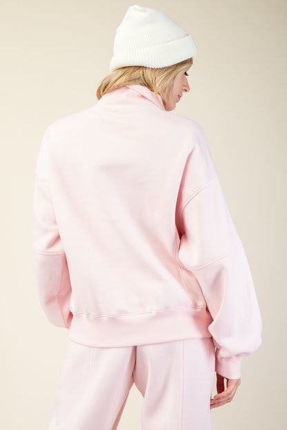 Rae Mode French Terry Fleece Quarter Zip - Strawberry Milkshake