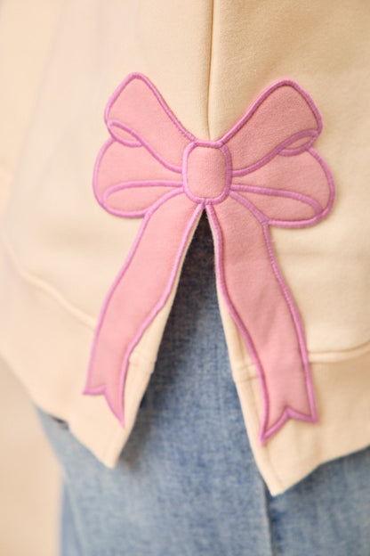 Merry Sweatshirt with Bows- Cream/Pink