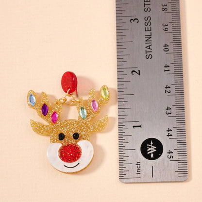 Glitter Rudolph Reindeer Earrings | Rhinestone Christmas Dangles: Multi / One / 4SE31141