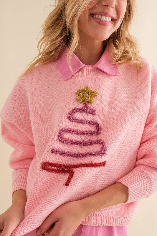 Sparkel Christmas Tree Pink Sweater
