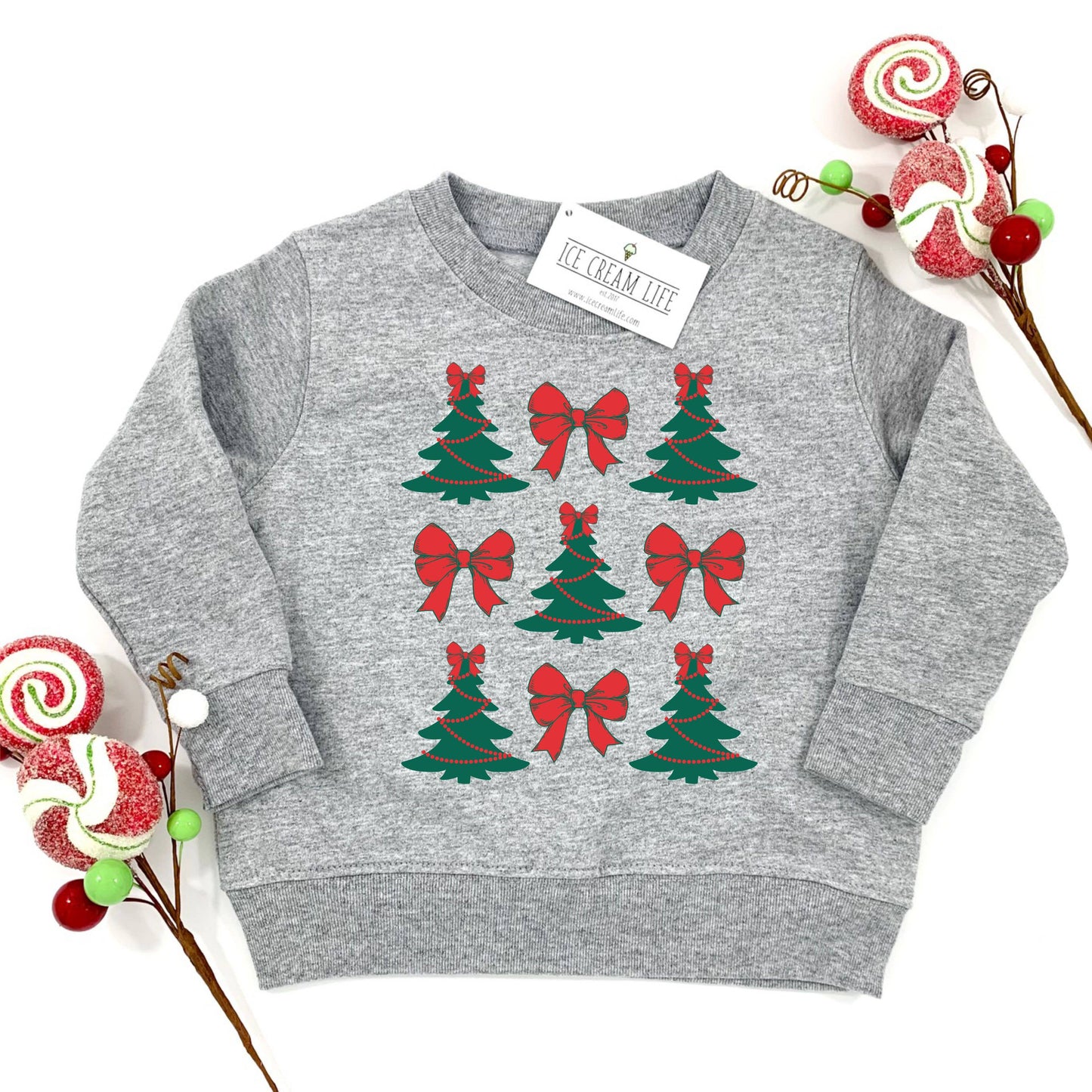 Christmas Sweatshirt Kids Cute Bows Sweater Christmas Tree