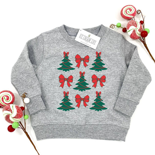 Christmas Sweatshirt Kids Cute Bows Sweater Christmas Tree