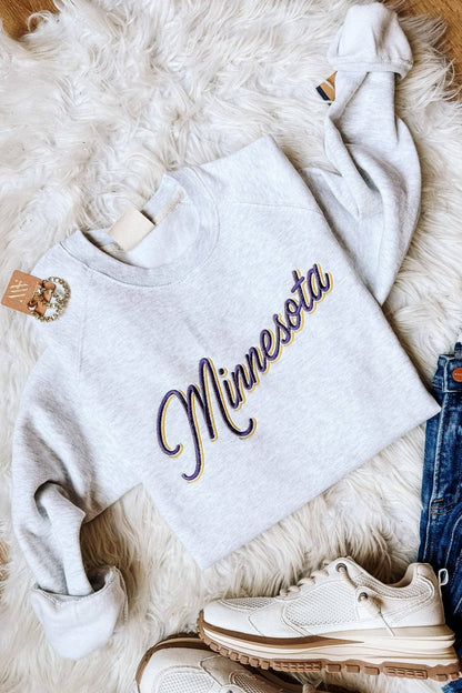 Minnesota Double Lined Font Embroidered Crewneck Sweatshirt