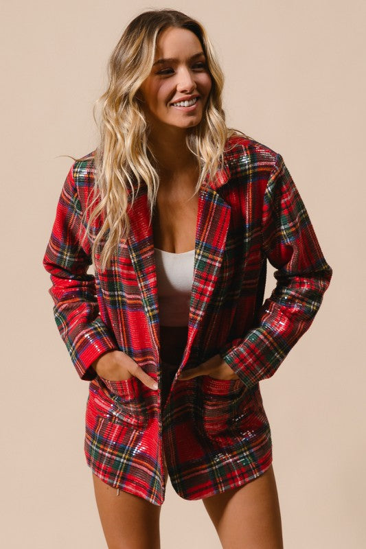 Christmas Plaid Sequin Jacket