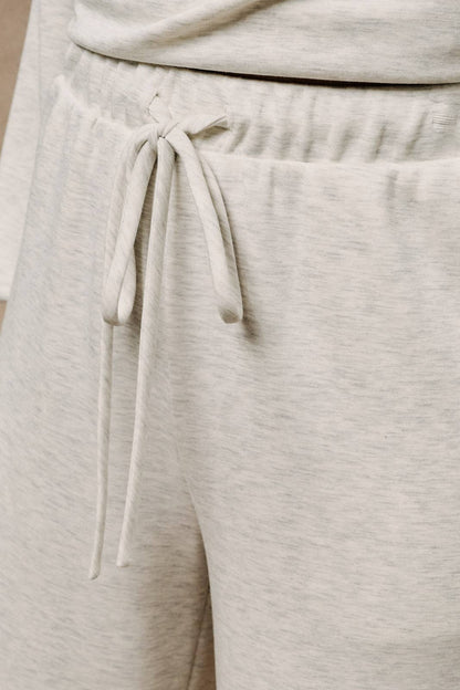 HIGH WAIST DRAWSTRING WIDE LEG PANTS WITH POCKET: ASH GREY / L