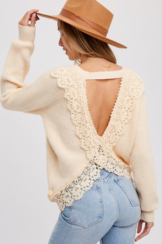Crochet Lace Cross Back Pullover