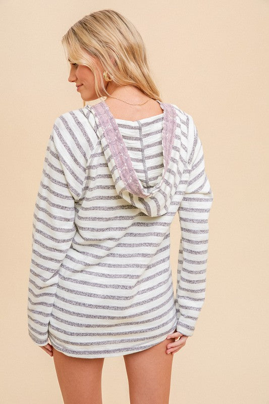 Stripe with Deep V Neck Pullover