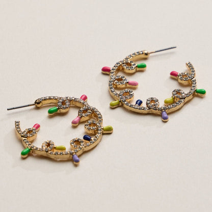 CZ Christmas Light Hoop Earrings | Festive Holiday Statement Earrings: MT / ONE