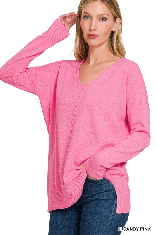 Front Seam Sweater - Candy Pink