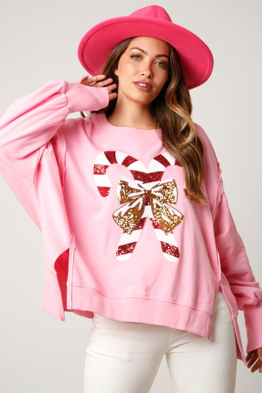 Big Candy Cane Pink Sweatshirt
