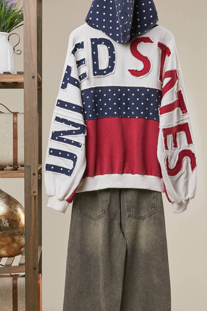 United States Patch work Oversized Zip Hoodie