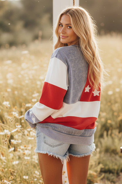 MIneral Washed American Flag Pullover