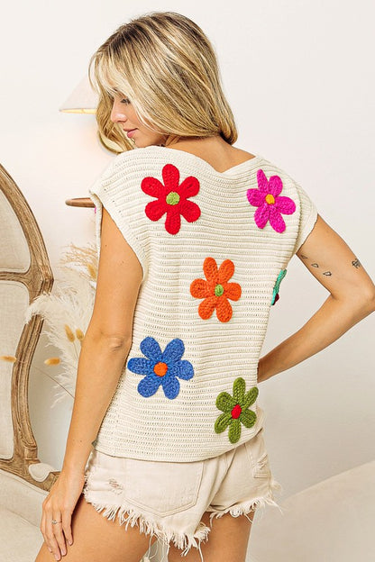 Bibi Crochet Flower Sleeveless Knit Top