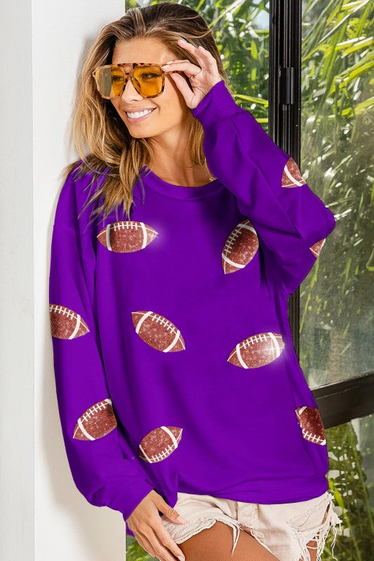 Purple Football Sequin Embroidery Sweatshirt