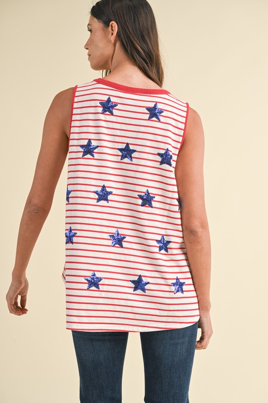 Sequin Star Patched Striped Tank