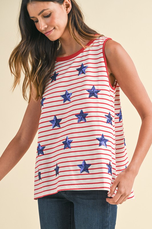 Sequin Star Patched Striped Tank