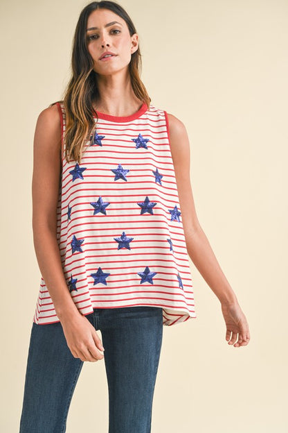 Sequin Star Patched Striped Tank