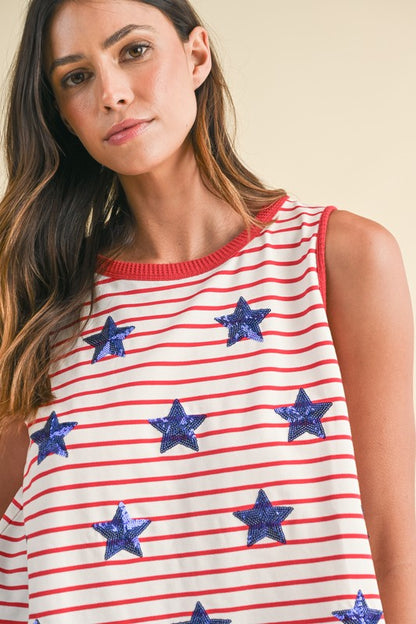 Sequin Star Patched Striped Tank