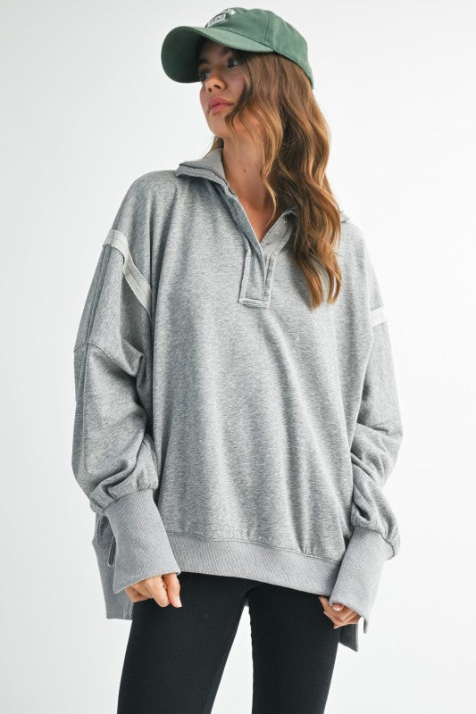 Relaxed Henley Sweatshirt - Heather Gray