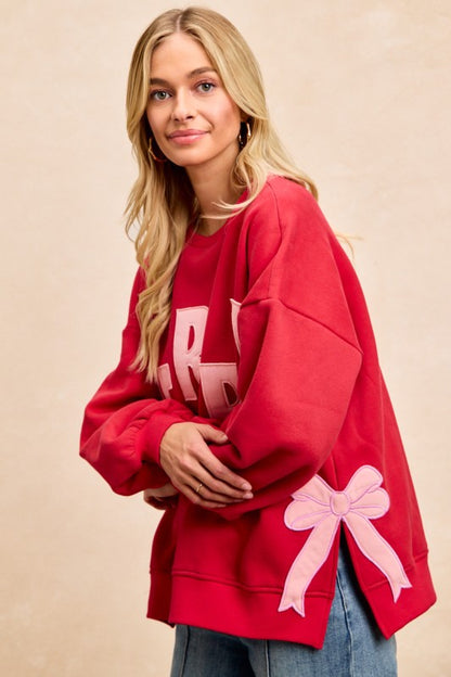 Merry Sweatshirt with Bows- Red/Pink