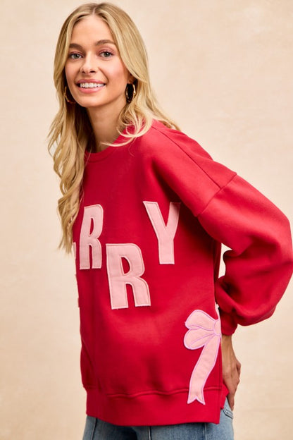 Merry Sweatshirt with Bows- Red/Pink