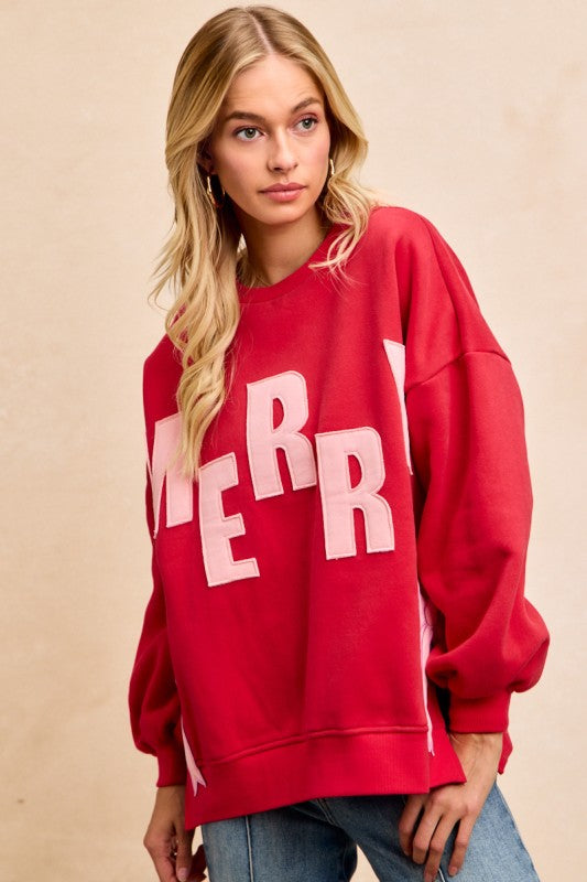 Merry Sweatshirt with Bows- Red/Pink