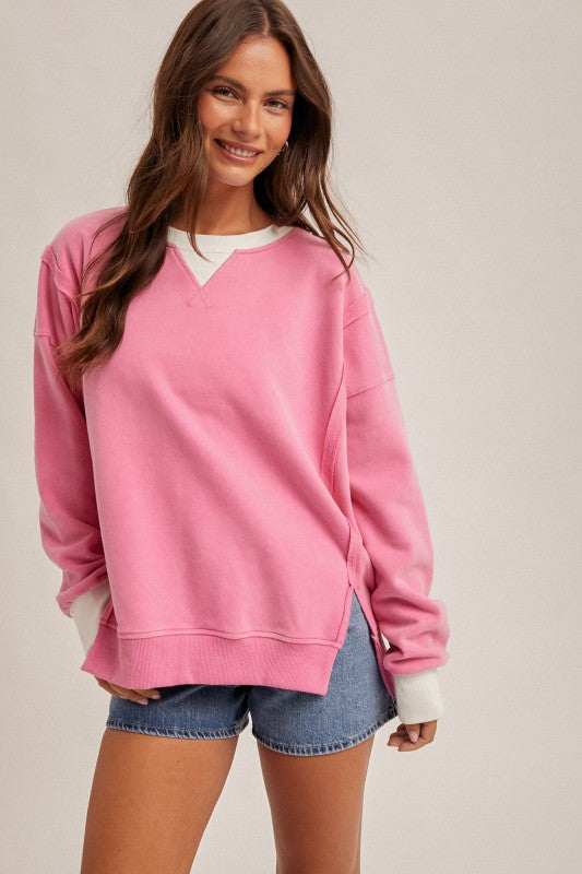Color Block Snow Wash Oversized Sweatshirt