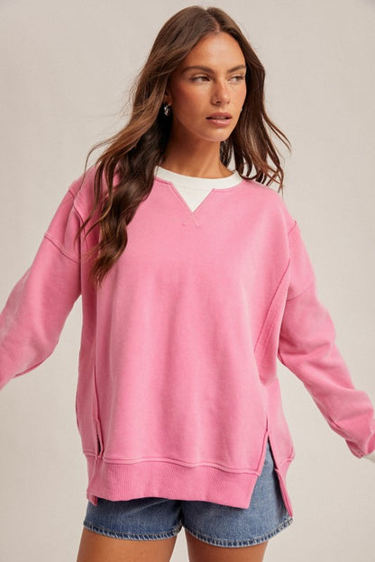 Color Block Snow Wash Oversized Sweatshirt