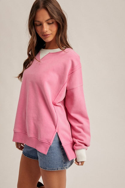Color Block Snow Wash Oversized Sweatshirt
