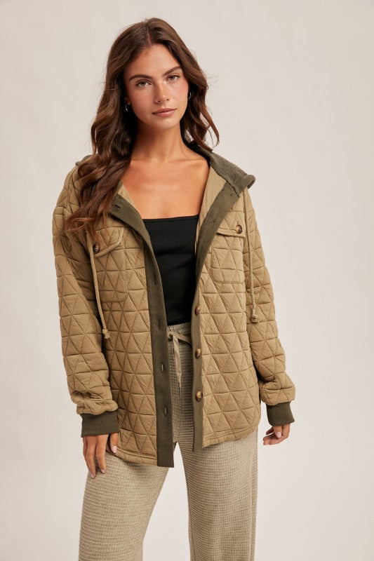Quilted Jacquard Shacket With Hoodie