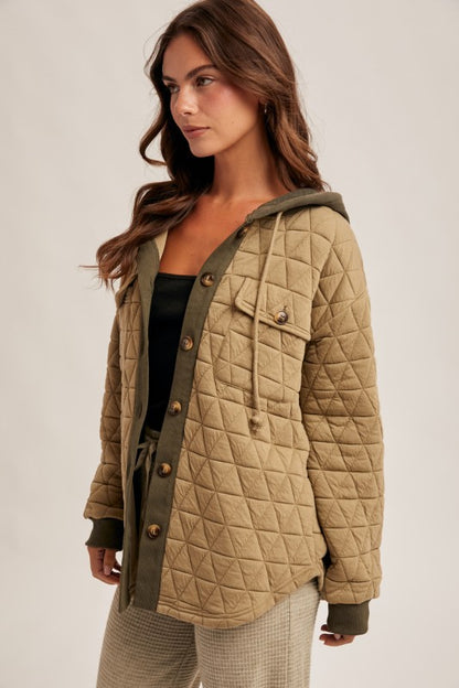 Quilted Jacquard Shacket With Hoodie