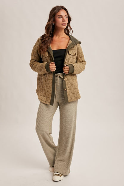 Quilted Jacquard Shacket With Hoodie