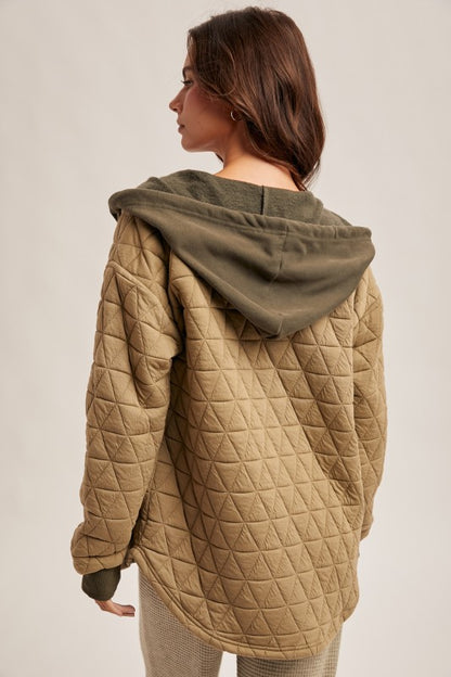 Quilted Jacquard Shacket With Hoodie