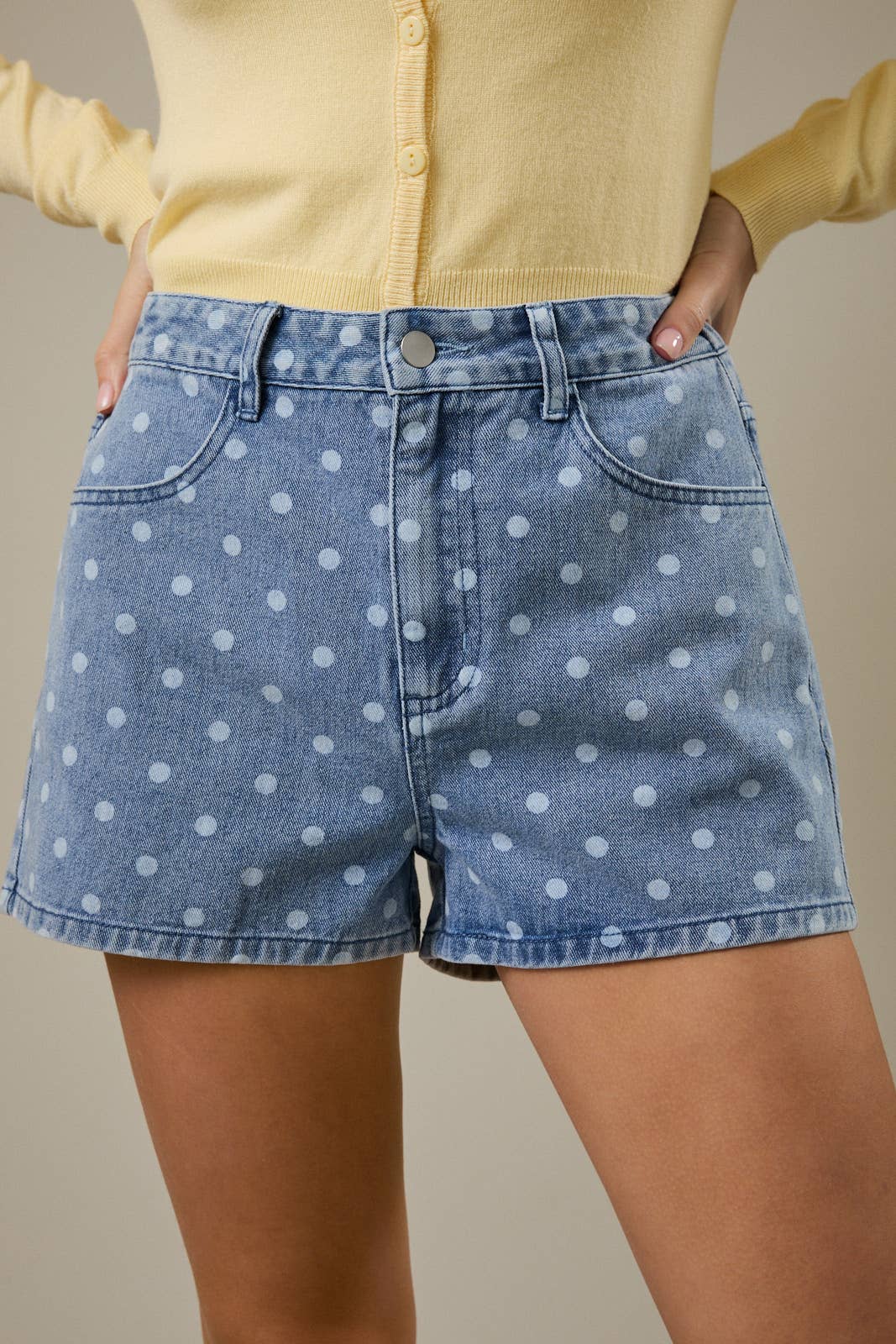 High Waist Polka Dot Denim Shorts