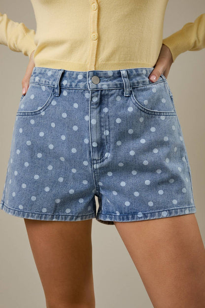 High Waist Polka Dot Denim Shorts
