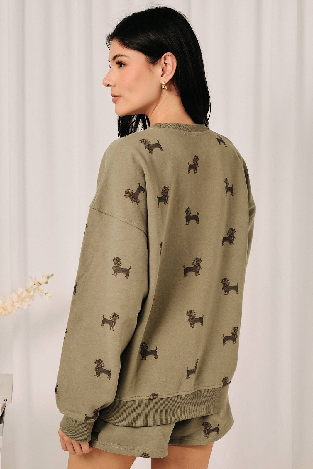 ROUND NECK LONG SLEEVE WEENIE ALL OVER PRINT SWEATSHIRT: MELANGE / S