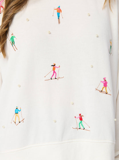 SKIERS WITH PEARLS RELAXED SWEATSHIRT: LARGE