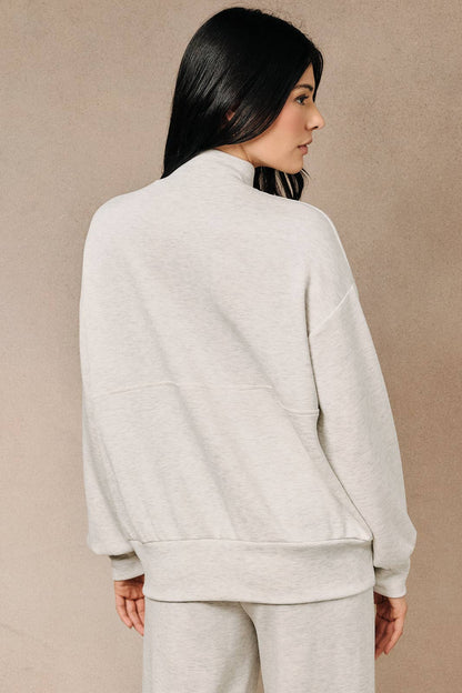 FUNNEL NECK HALF ZIP DROP SHOULDER SWEATSHIRT TOP: ASH GREY / S
