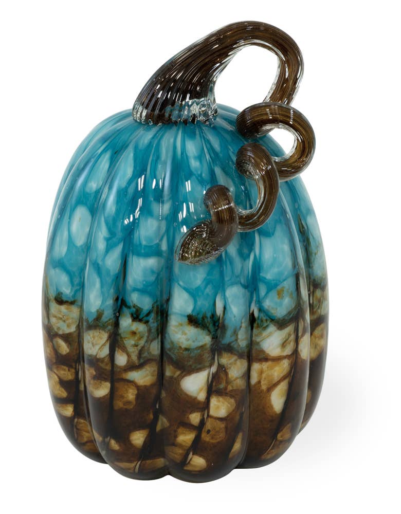 8.5" Copper Canyon Pumpkin Blue and Copper Glass Fall Autumn