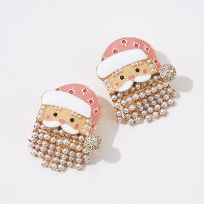 Pearl Fringe Santa Face Earrings | Enamel Holiday Studs: NA / One / EE1834