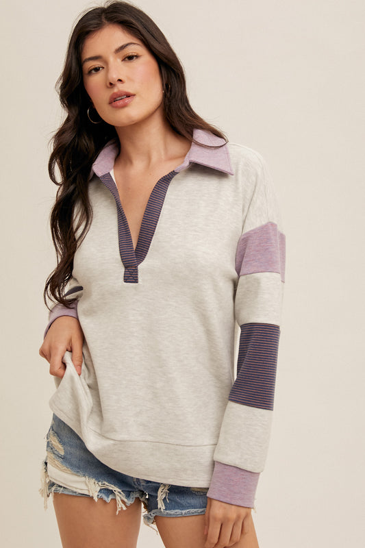 Hem & Thread Brushed Jersey Pullover