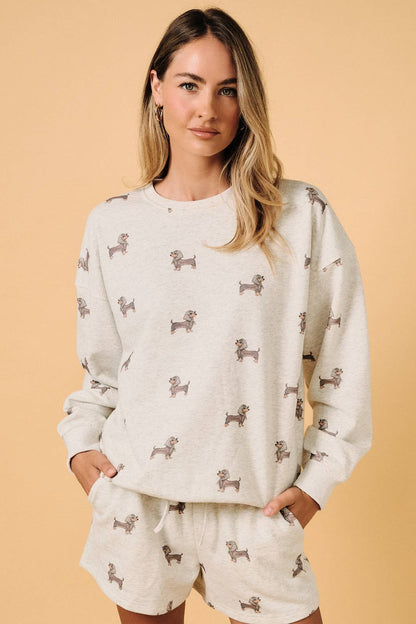 ROUND NECK LONG SLEEVE WEENIE ALL OVER PRINT SWEATSHIRT: MELANGE / L