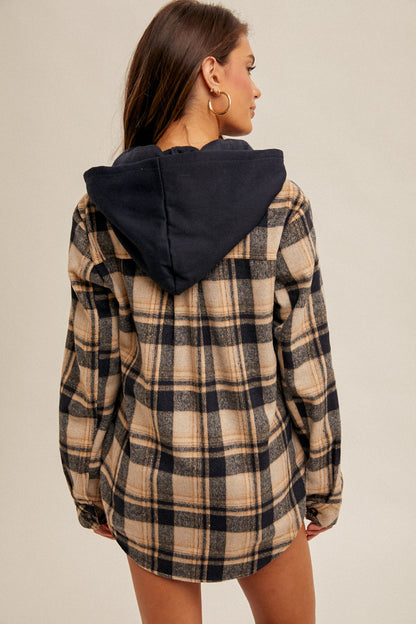 Hem & Thread Plaid Jacket with Zip Up Hoodie - Navy