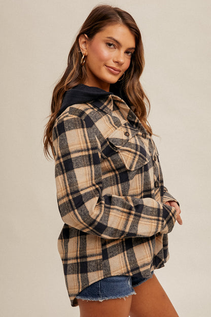 Hem & Thread Plaid Jacket with Zip Up Hoodie - Navy